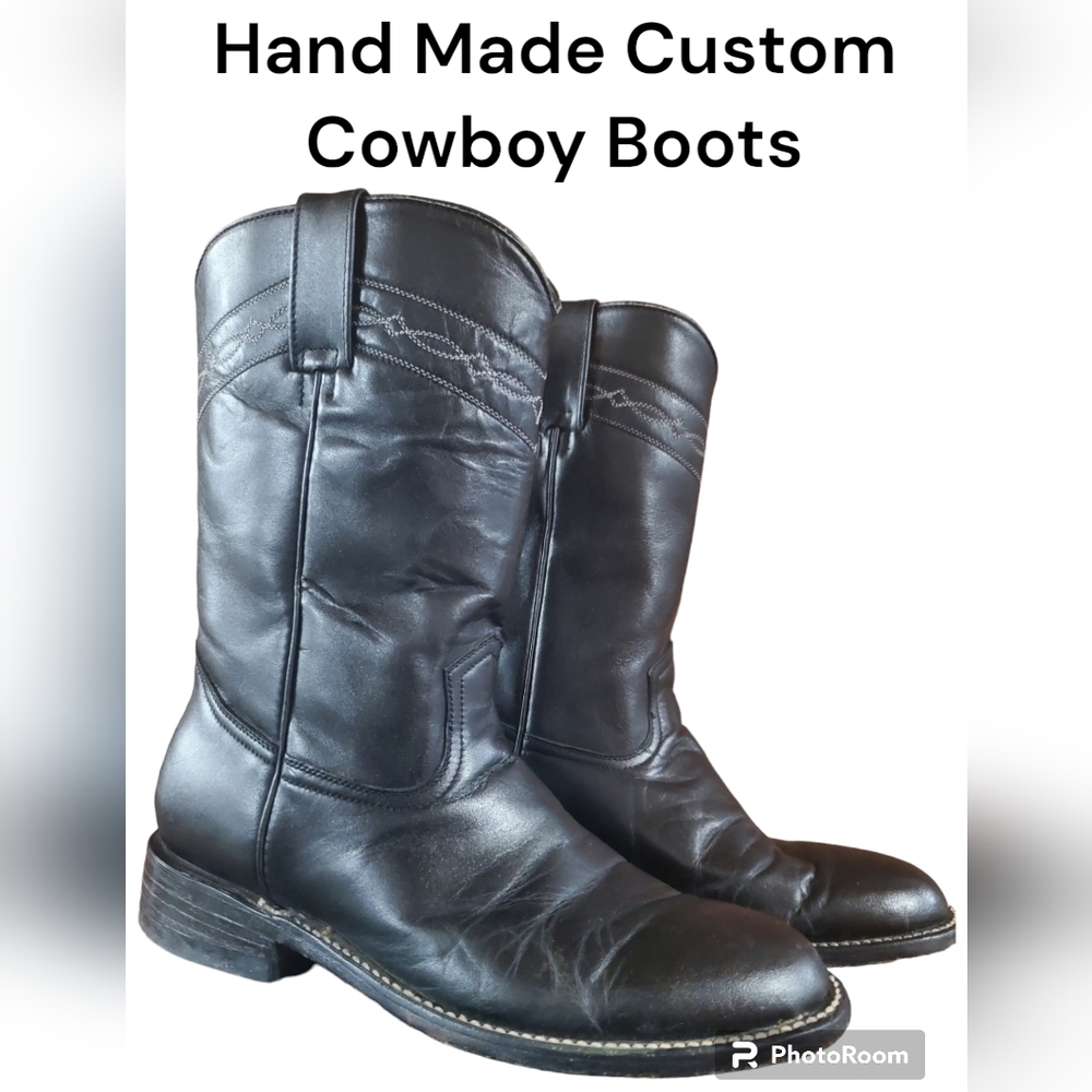 MORAN Custom hand made Leather Black Short Cowboy boots size 7.5/8
